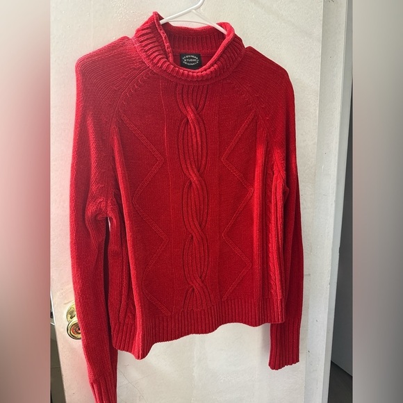 Designers Originals Sweaters - Designers Originals Vibrant Red Cable Knit Turtleneck